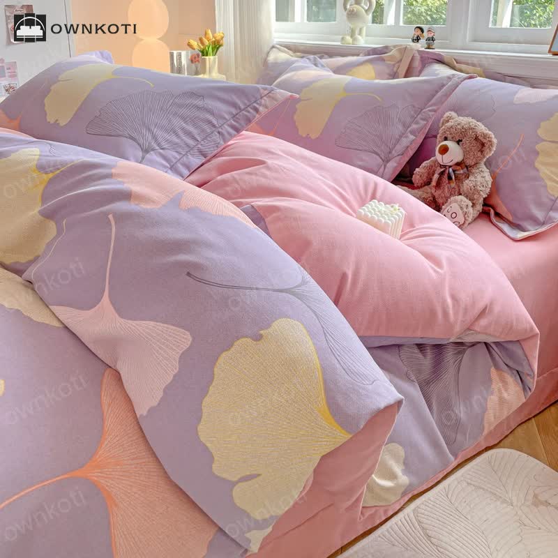 Ginkgo Leaf Warm Brushed Cotton Bedding Set(4PCS)