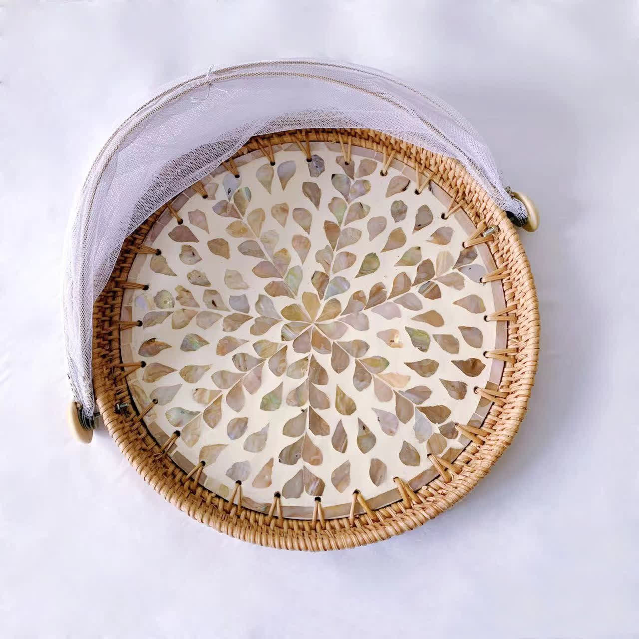 Rattan Colorful Shell Mesh Fruit Basket