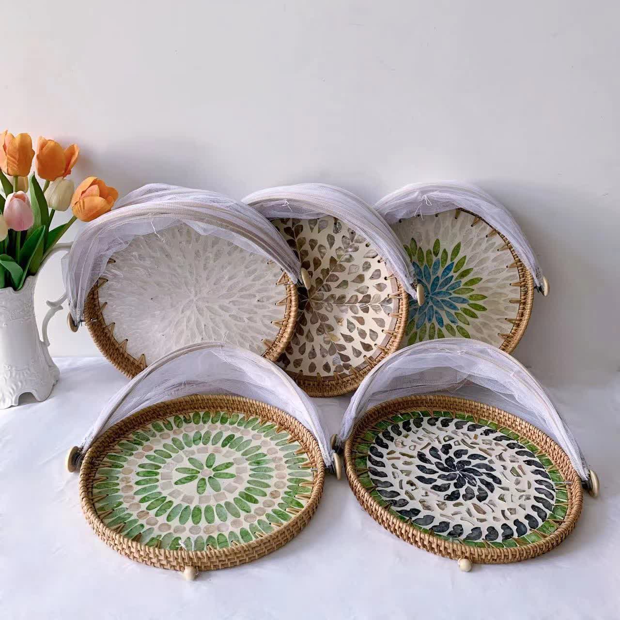Rattan Colorful Shell Mesh Fruit Basket