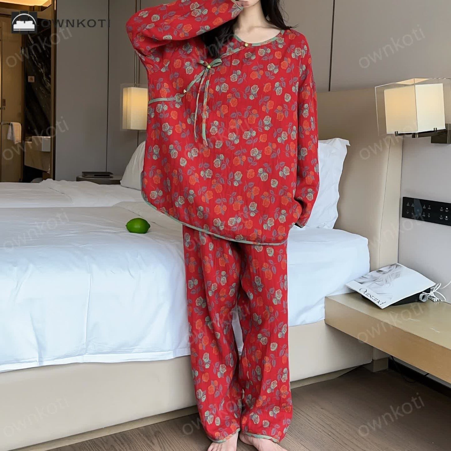 Plus Size Rose Cotton Soft Pajama Set