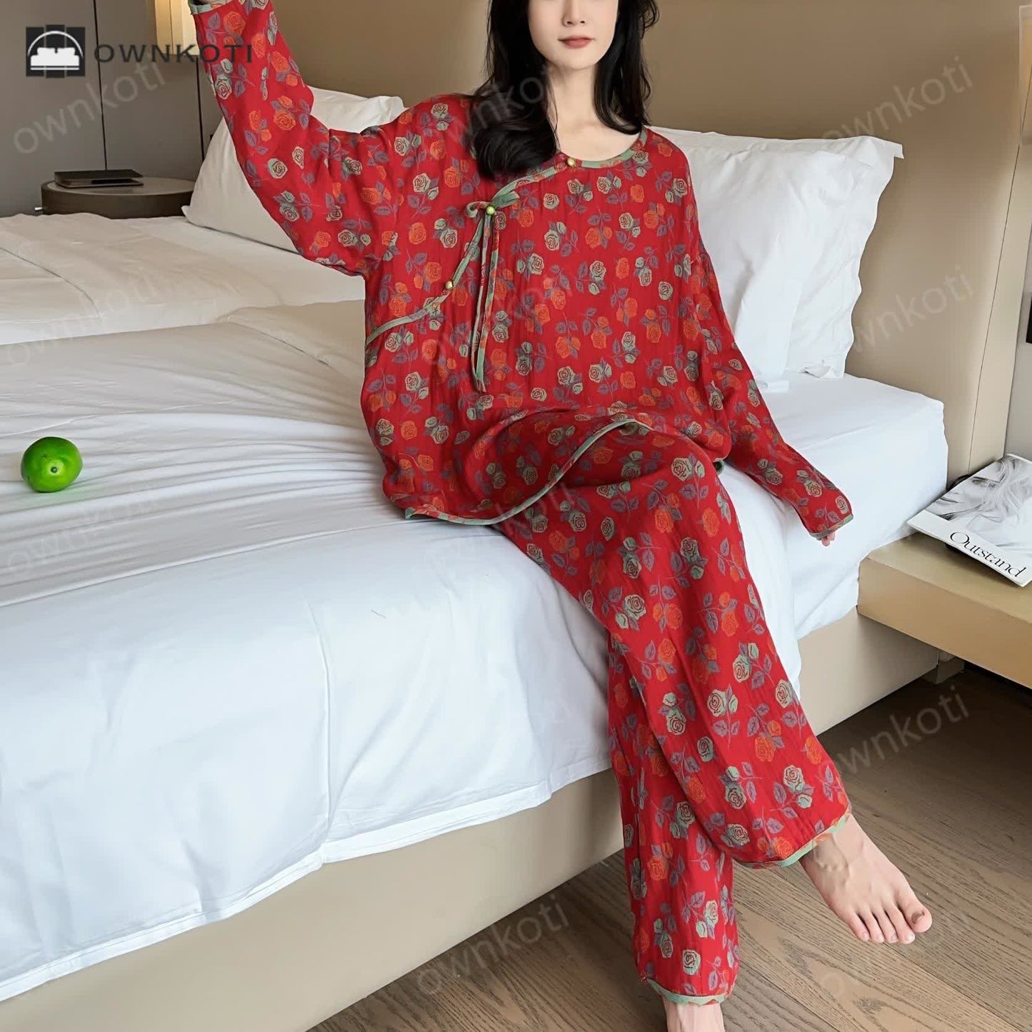 Plus Size Rose Cotton Soft Pajama Set
