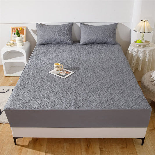 Waterproof Solid Color Quilted Fitted Sheet - Gray - 2pcs Pillowcases - 19" x 29" - image 1