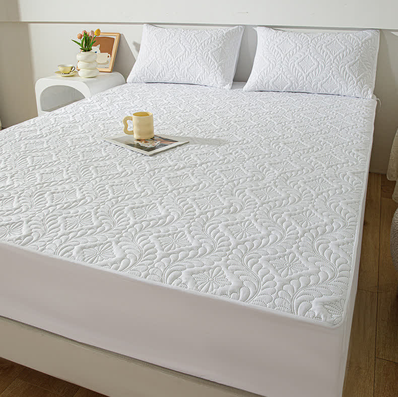 Waterproof Solid Color Quilted Fitted Sheet - image 3
