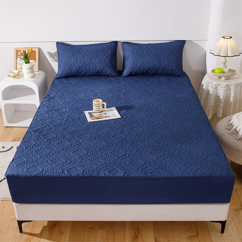 Waterproof Solid Color Quilted Fitted Sheet - Navy Blue - 2pcs Pillowcases - 19" x 29" - image 13