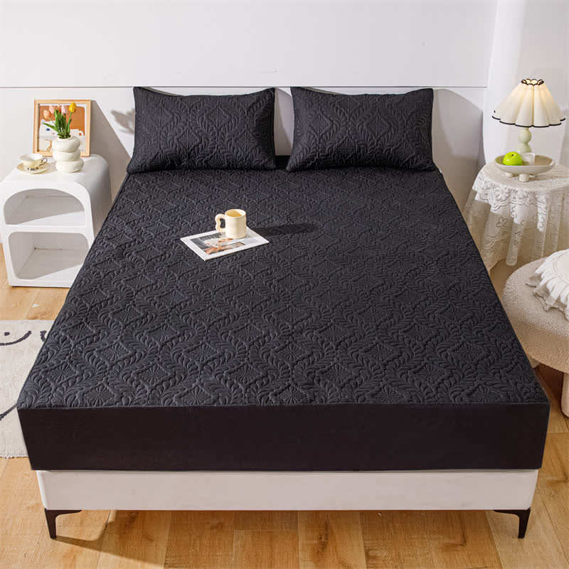 Waterproof Solid Color Quilted Fitted Sheet - Black - 2pcs Pillowcases - 19" x 29" - image 10