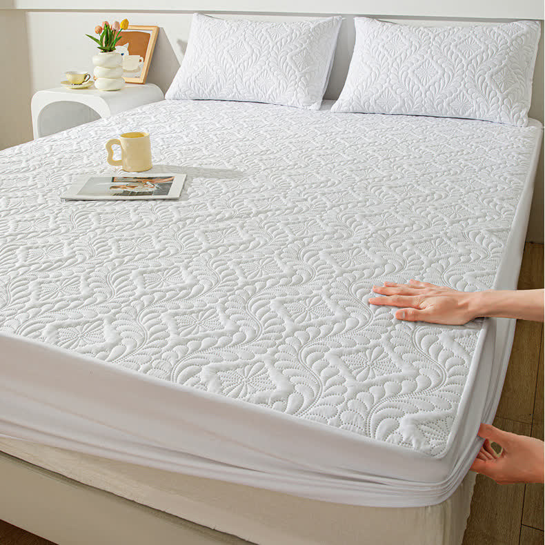 Waterproof Solid Color Quilted Fitted Sheet - image 4