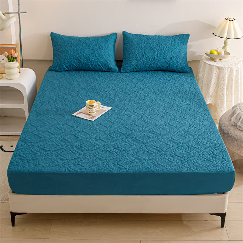 Waterproof Solid Color Quilted Fitted Sheet - Peacock Blue - 2pcs Pillowcases - 19" x 29" - image 9