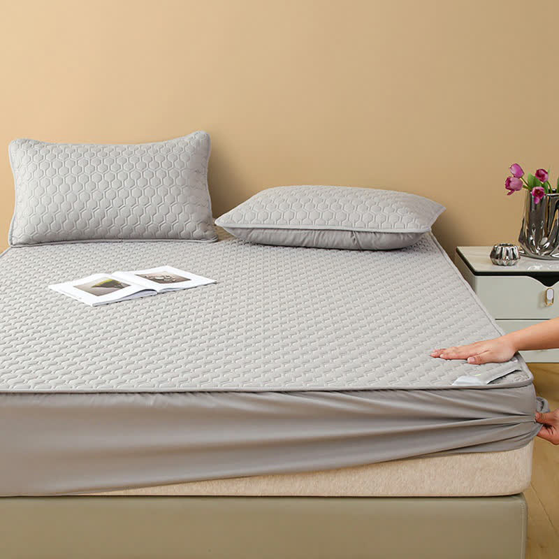 Waterproof Simple Solid Color Fitted Sheet - image 4