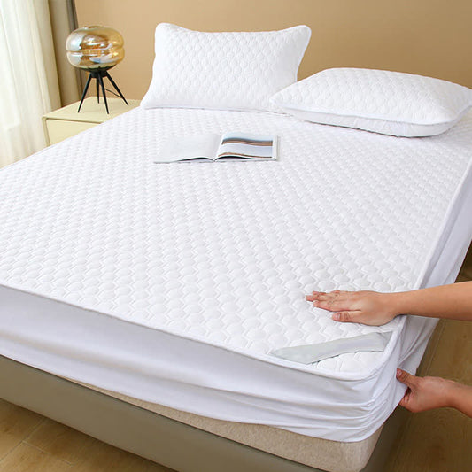 Waterproof Simple Solid Color Fitted Sheet - White - 2pcs Pillowcases - 19" x 29" - image 1