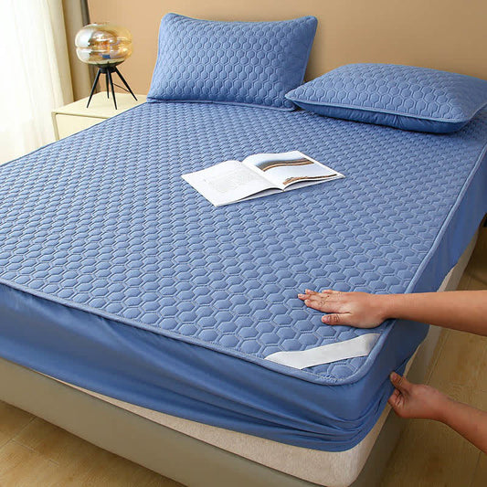 Waterproof Simple Solid Color Fitted Sheet - Blue - 2pcs Pillowcases - 19" x 29" - image 0