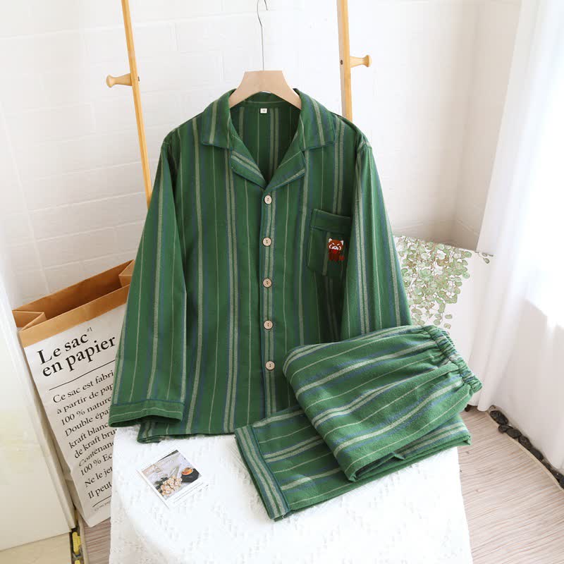 Brushed Cotton Striped Pajama Set - Dark Green - Men L - image 10