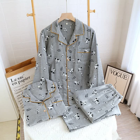 Cute Panda Couple Cotton Pajama Set - image 1