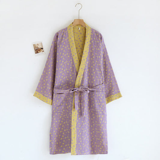 Jacquard Floral Cotton Gauze Kimono Bathrobe