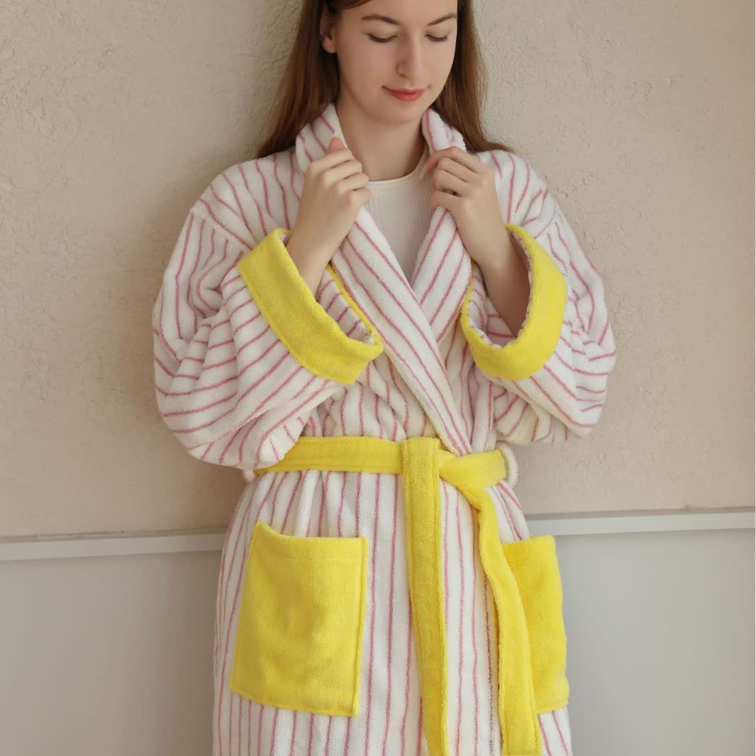 Pure Cotton Colorblock Striped Bathrobe