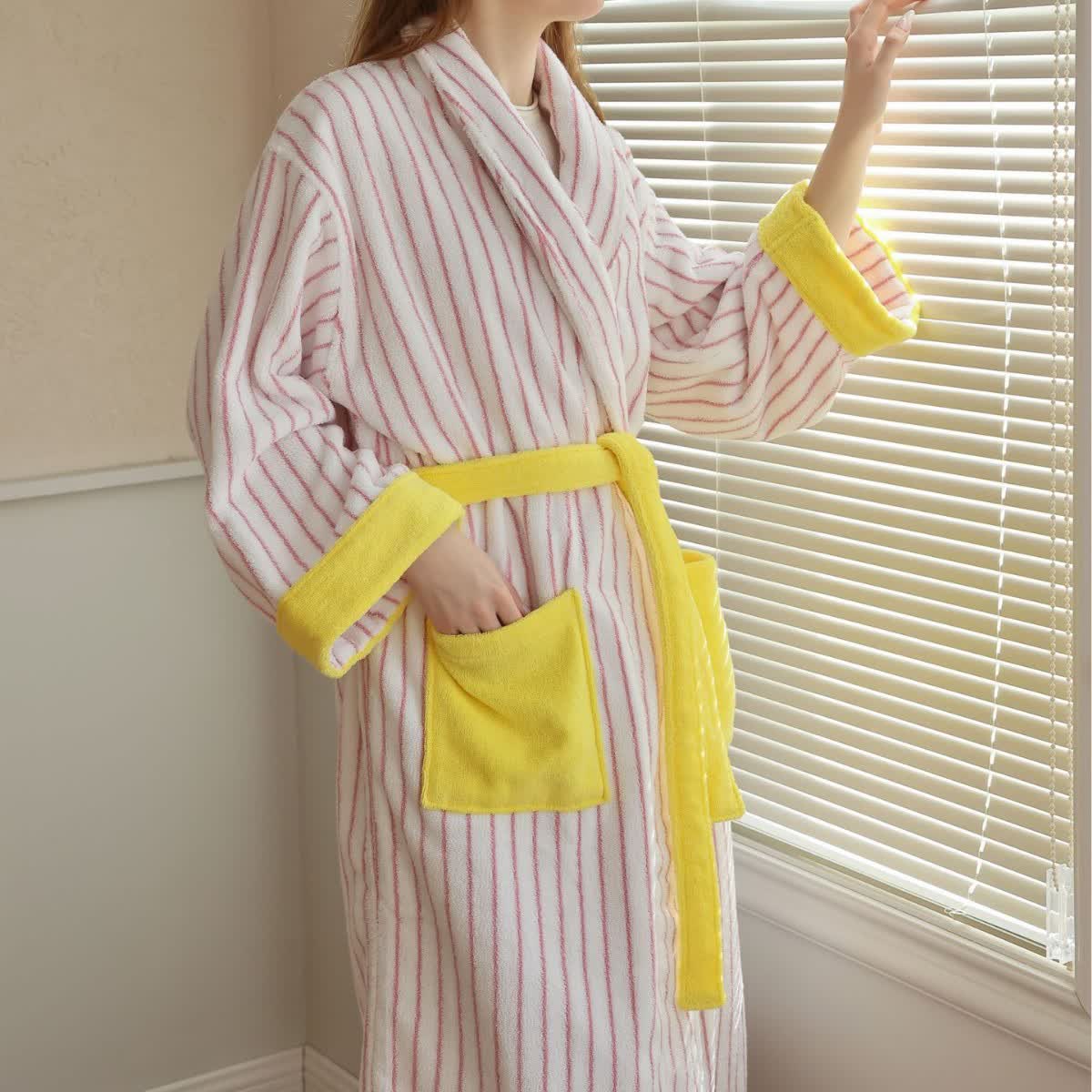 Pure Cotton Colorblock Striped Bathrobe