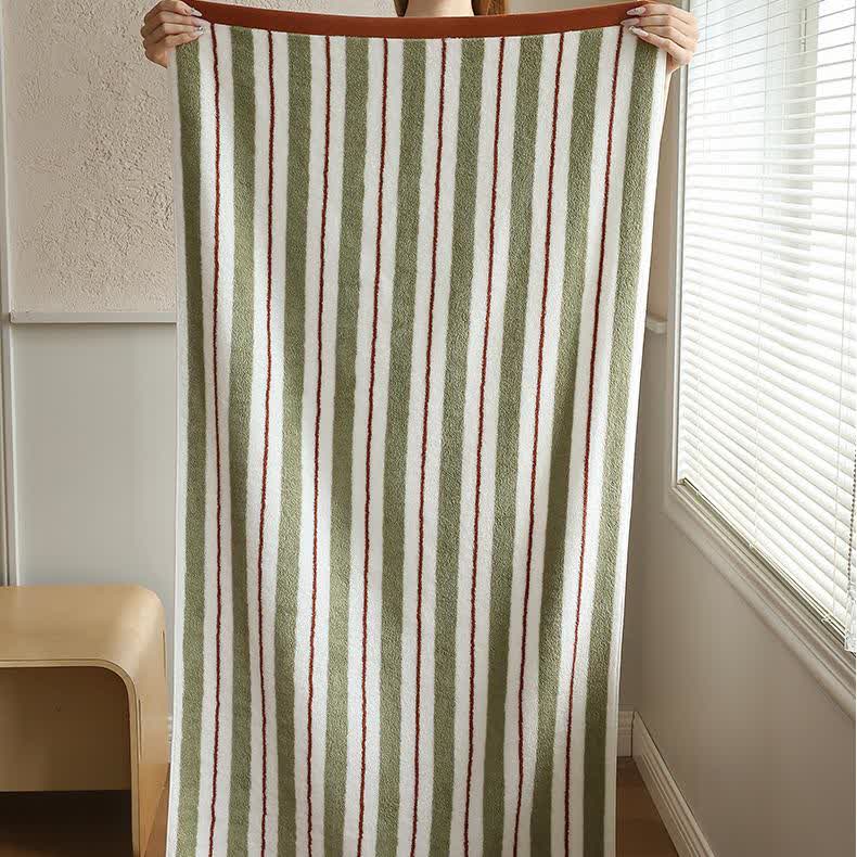Pure Cotton Simple Striped Towel - Light Green & Brown - 1pc Towel - 27" x 55" - image 2