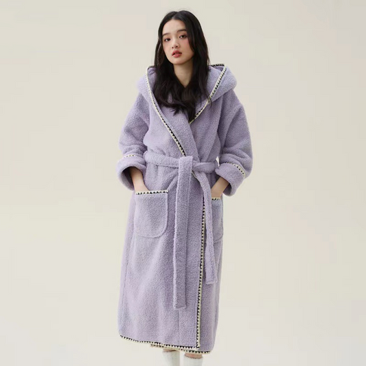 Warm Fleece Hooded Long Bathrobe