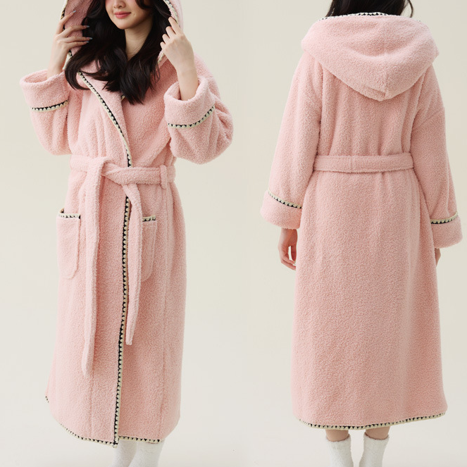Warm Fleece Hooded Long Bathrobe