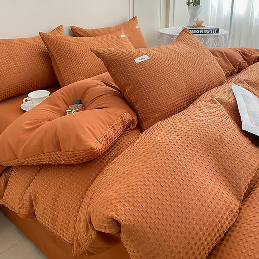 Waffle Texture Solid Color Bedding Set (4PCS)