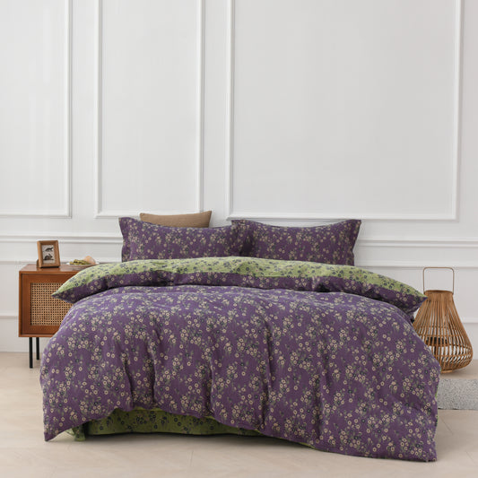 Cotton Gauze Floral Reversible Bedding Set (4PCS)