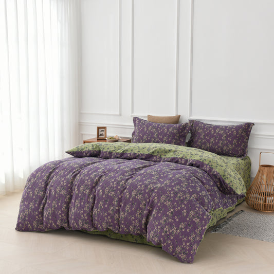 Cotton Gauze Floral Reversible Bedding Set (4PCS)