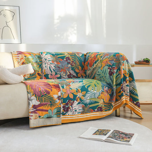 Vibrant Flower Leaf Cotton Gauze Blanket