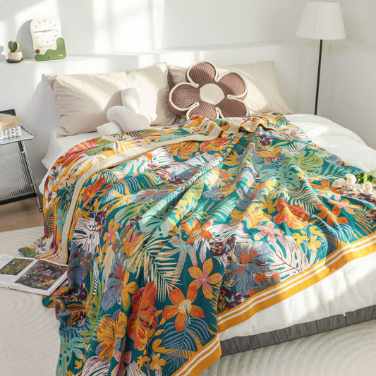 Vibrant Flower Leaf Cotton Gauze Quilt