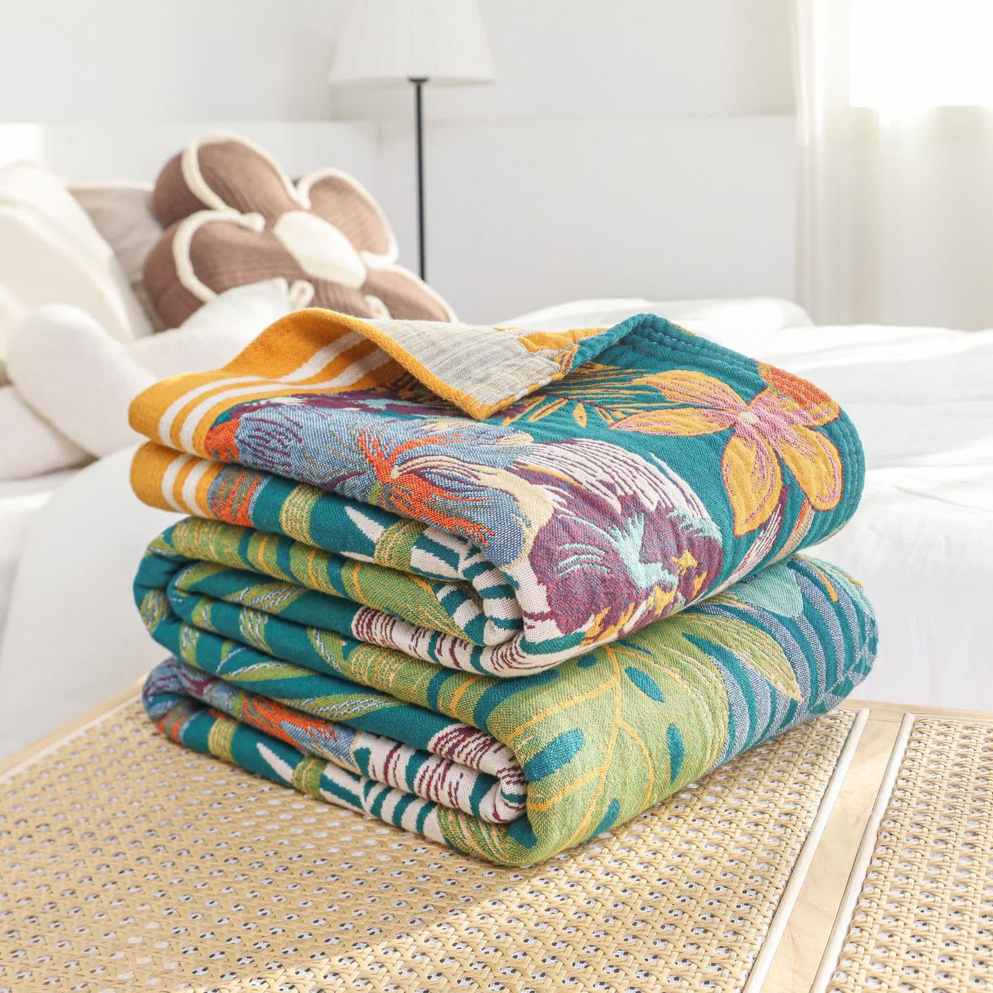 Vibrant Flower Leaf Cotton Gauze Quilt