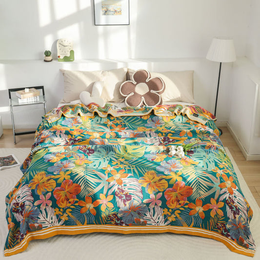 Vibrant Flower Leaf Cotton Gauze Quilt