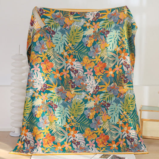 Vibrant Flower Leaf Cotton Gauze Blanket