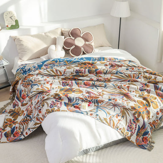 Retro Leaf Cotton Gauze Lightweight Quilt