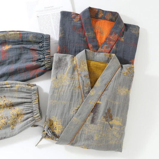 Ownkoti Neutral Landscape Kimono Cotton Pajama Set - image 1