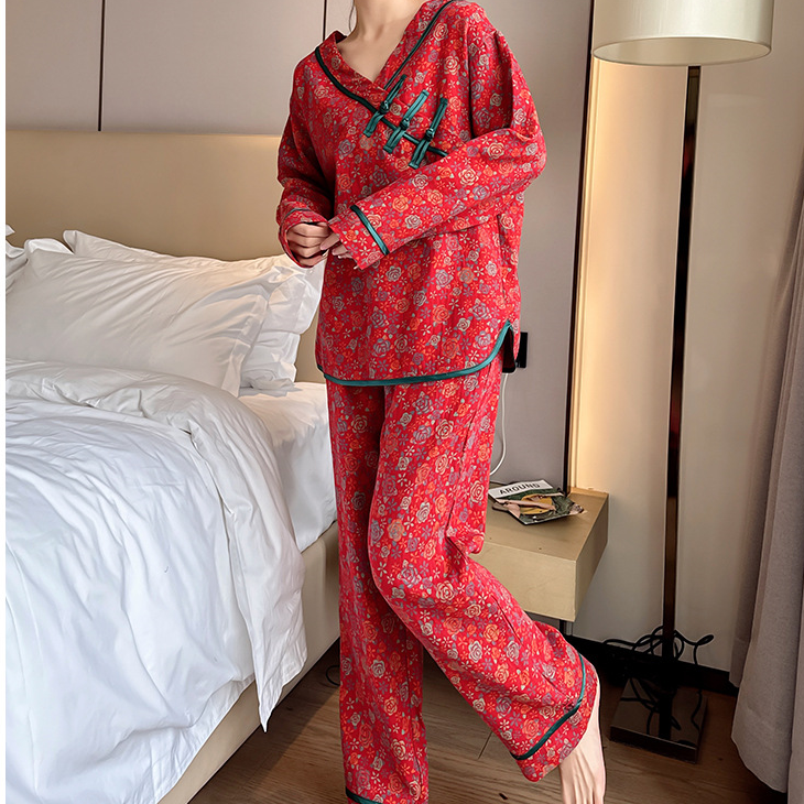 Plus Size Frog Button Rose Cotton Pajama Set - image 4