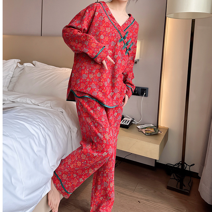 Plus Size Frog Button Rose Cotton Pajama Set - image 5
