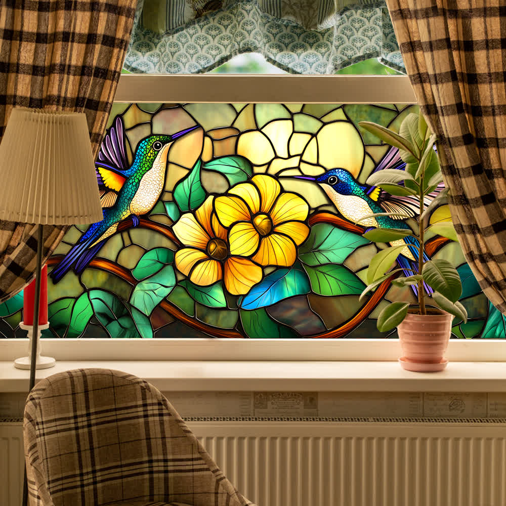 Floral Bird Static Stained Glass Window Cling