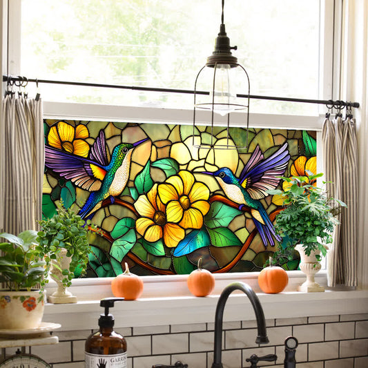 Floral Bird Static Stained Glass Window Cling