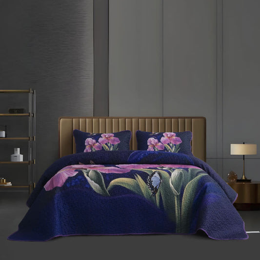 Floral Bird Quilted Soft Bedding Set(3PCS) - King - image 1