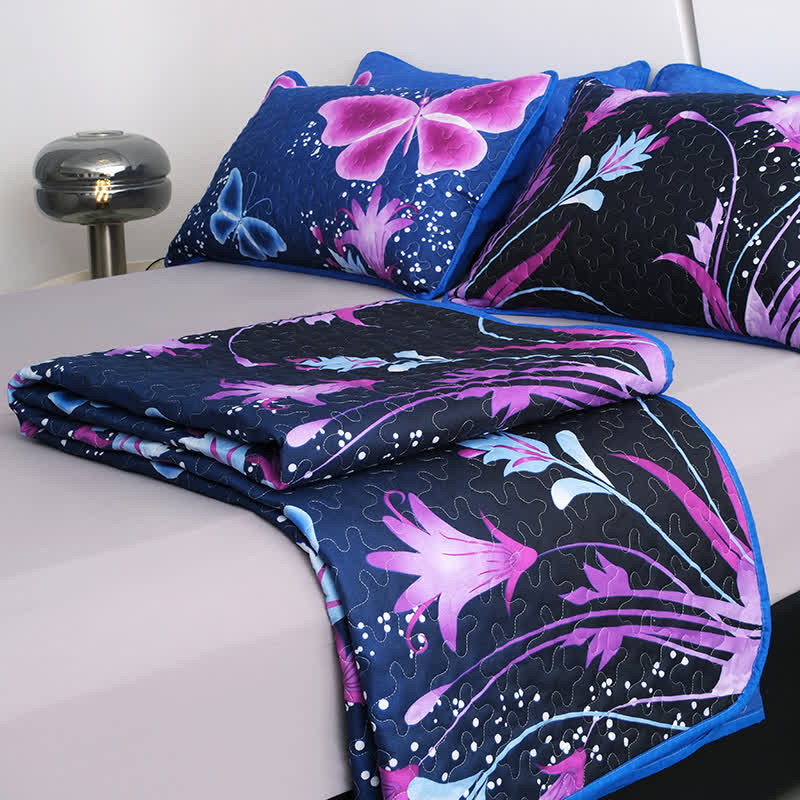 Quilted Pastoral Butterfly Bedding Set(3PCS)
