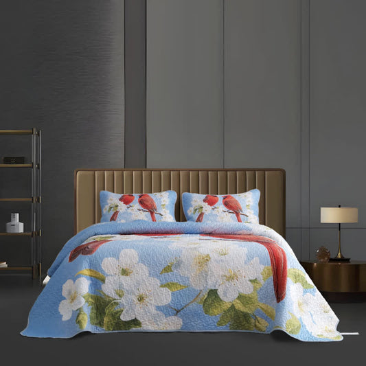 Rural Gardenia Bird Quilted Breathable Bedding Set(3PCS)