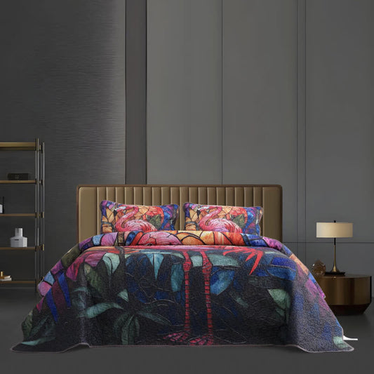 Tropical-style Flamingo Quilted Bedding Set(3PCS)