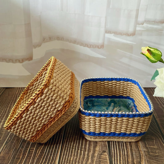 Vintage Floral Hand-woven Tabletop Storage Basket - image 1