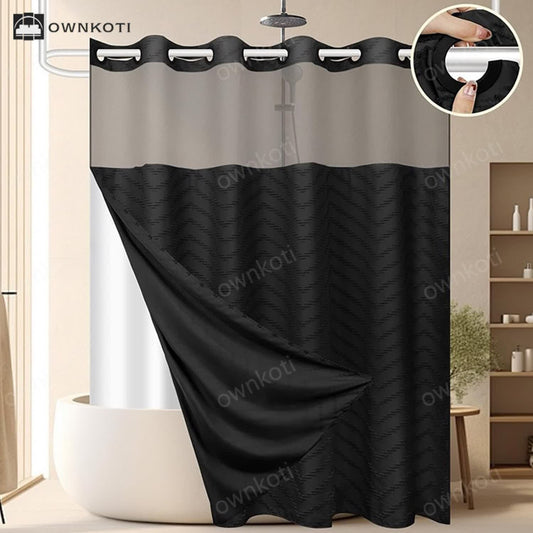 Tufted Zigzag Print No Hook Shower Curtain