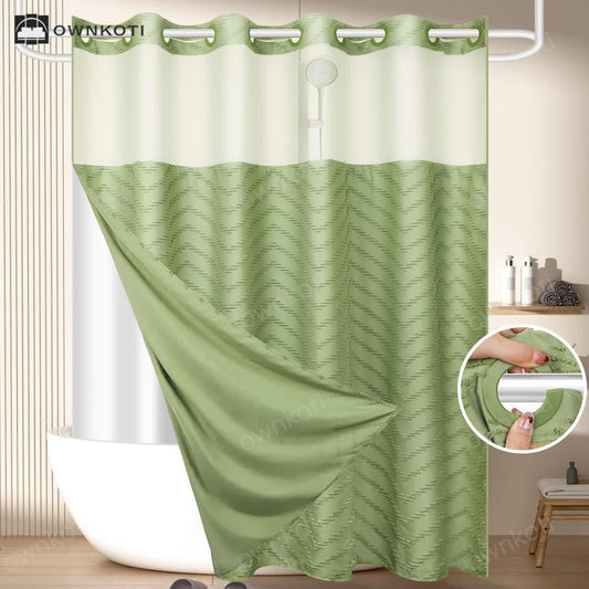 Tufted Zigzag Print No Hook Shower Curtain