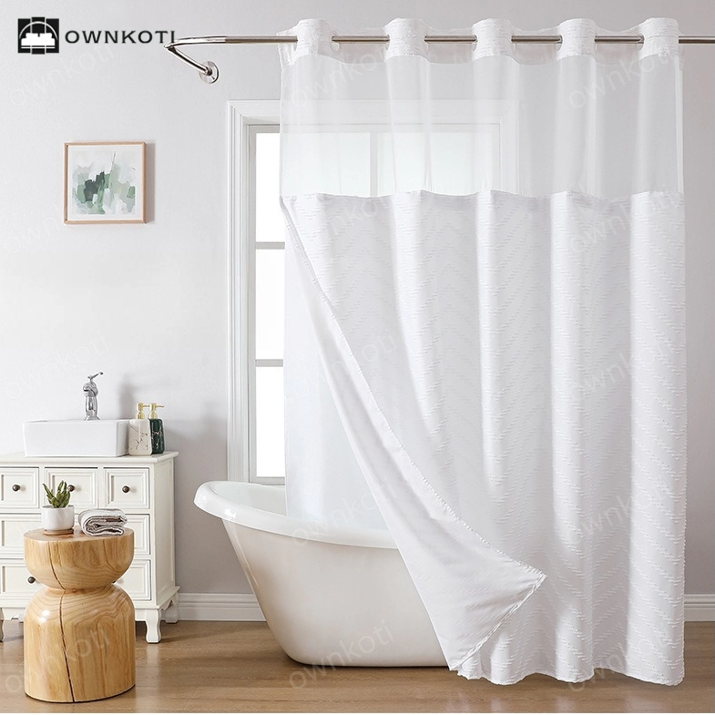 Tufted Zigzag Print No Hook Shower Curtain