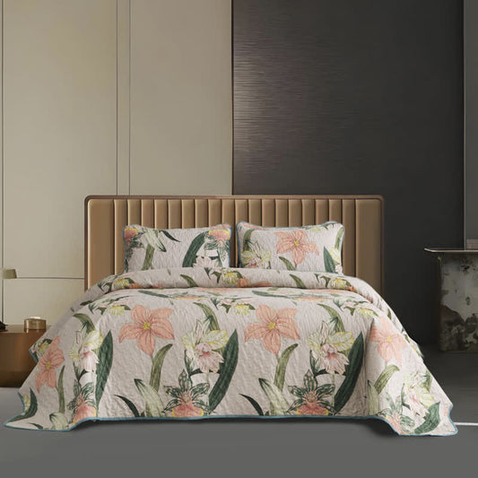 Rural Blooming Lily Quilted Bedding Set(3PCS)