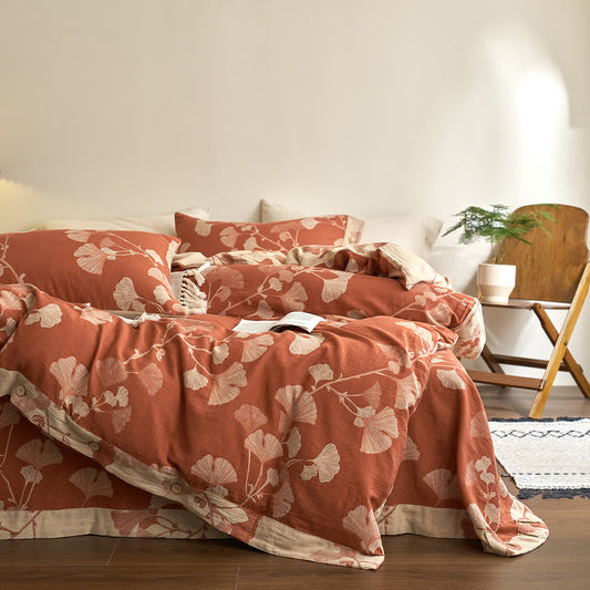 Button Ginkgo Leaf Cotton Gauze Bedding Set (4PCS) - image 1