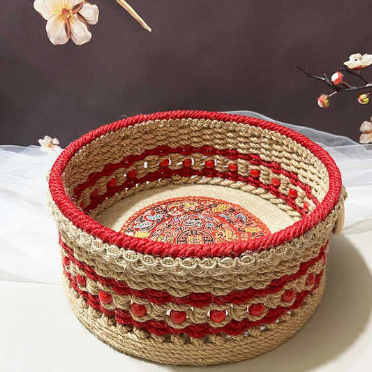 Handmade Hemp Rope Tabletop Storage Basket - 9.84"W x 9.84"L x 4.33"H - image 1