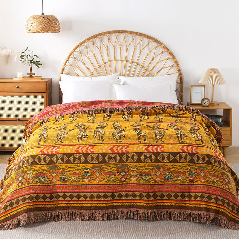 Exotic Style Cotton Gauze Reversible Quilt - Ginger Yellow & Coral Orange - Queen - image 0