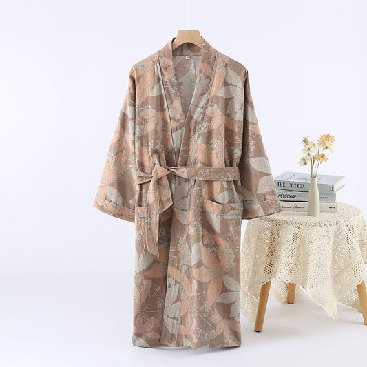 Jacquard Leaf Cotton Kimono Spa Bathrobe