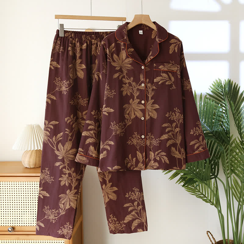 Vintage Yarn-dyed Jacquard Lapel Cotton Pajama Set